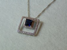 GIROCOLLO DONNA ARGENTO 925 PENDENTE CON IMITAZIONE ZAFFIRO E DIAMANTI PUNZONATO