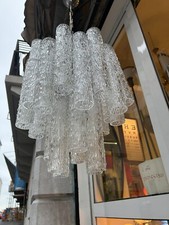 GRANDE LAMPADA 70s TUBI CORTECCIA VENINI ZUCCHERI VISTOSI MURANO BIG CHANDELLIER