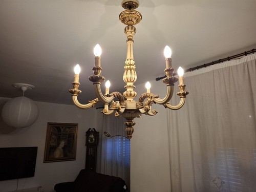 Lampadario legno dorato 6 - di,