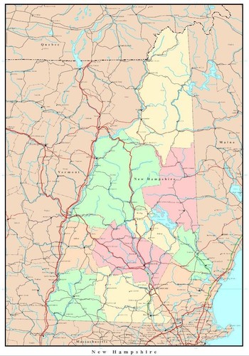 New hampshire stato mappa - hampshire,