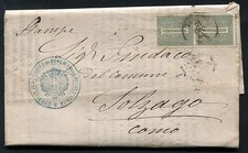 1864 - Lettera da Torino a Como resa franca con coppia cent.1 - Sassone L14