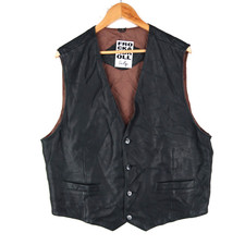 Gilet gilet vintage in pelle nera taglia XL (T9521)