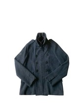 Superdry Navy Label Wool Pea Coat Uomo Grigio Medio Doppiopetto Zip Militare