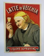 Latte di Vecchia Liquore Sopraffino etichetta originale epoca anni '30 cromolito