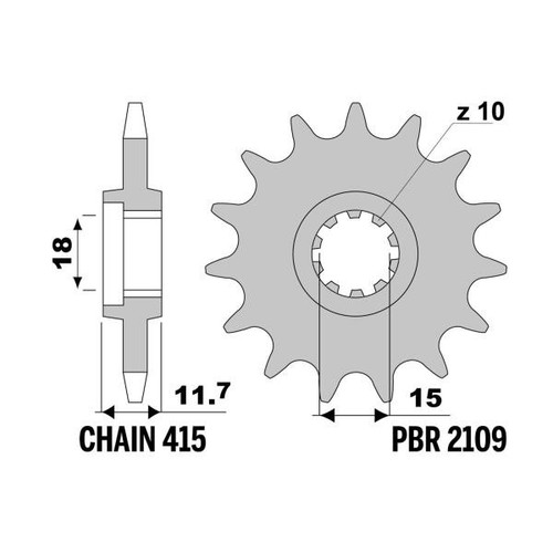 Pignone pbr z11 - denti, passo