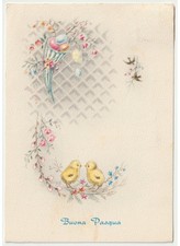 1963 pulcini decorazioni pasquali uova rondini cartolina vintage Buona Pasqua