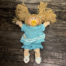 Camicetta pantaloncino blu anatra trecce occhi blu cavolo patch bambini VINTAGE