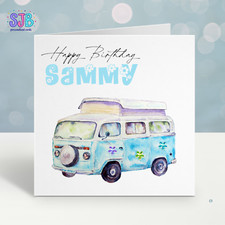 Biglietto Compleanno Personalizzato Stile Camper Van, Biglietto Compleanno Hippy Van