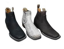 Stivaletto uomo western cowboy punta quadrata di pitone stampato Botin Vaquero
