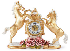Orologio da tavolo Soprammobile Capodimonte con cavalli rampanti in porcellana +