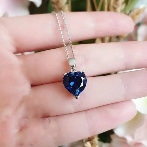 Ciondolo cuore zaffiro - , blu