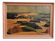 Firmato Yves Lange "La Spiaggia A Maree Basse" Dipinto A Olio Su Tela