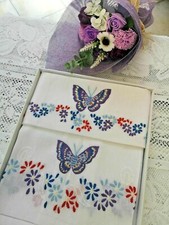 Spettacolari Asciugamani 1+1 puro lino ricamo Farfalle in punto pieno a mano