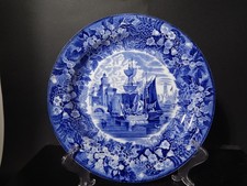 ANTICO AUTENTICO PIATTO PORCELLANA WEDGWOOD FERRARA META' 800 BIANCO e BLU CM 23