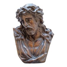 *HH* Antica Scultura Bassorilievo Busto Gesù Cristo Statua Religiosa Devozionale