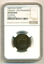 Italia Toscana 1859 2º Governo Provvisorio 5 Unità Centesimi UA Dettagli NGC