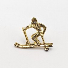 Vintage brass skier Lapel pin