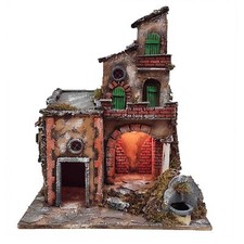 Presepe Casolare artigianale stile 700 con fontana e luci