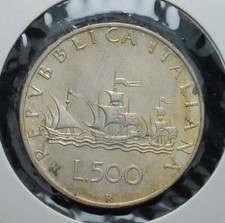 Moneta argento 500 lire Repubblica Italia 1959 "Navi Colombo"  