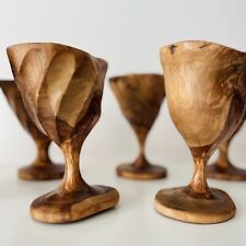 Set Due Calici Da Vino In Radica Legno Di Ulivo fatti a mano 17x ø 12.5 Cm