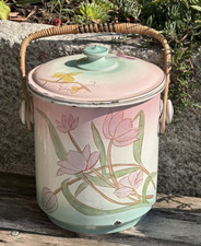 Vecchio secchio in latta smaltata - fiori-complemento d'arredo