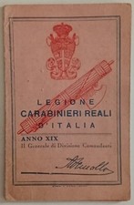 BONDENO LEGIONE CARABINIERI REALI D’ITALIA TESSERA A. XIX° 1941 MANIPOLO VERGATO