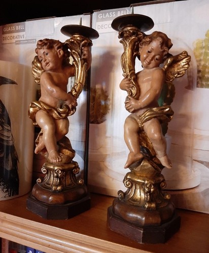 Coppia candelieri putto - candelieri, a