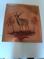 Quadro etnico su lastra rame a sbalzo Antilope arte africana cm 45.5x50