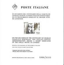 1989 Italia Repubblica minifoglio Chaplin numero 5866 nuovo perfetto cert Cilio