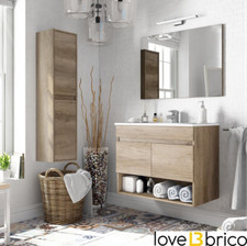 Mobile bagno sospeso 80 cm 2 ante 1 vano con LAVABO SPECCHIO COLONNA Rovere