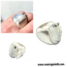 anello argento 925 Da donna Con Pietra Labradorite Bianca A Fascia Larga Grande