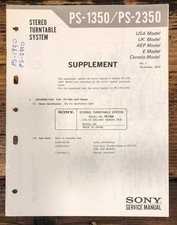 Sony PS-1350 PS-2350 Record Player / Turntable Supp. Service Manual *Original*