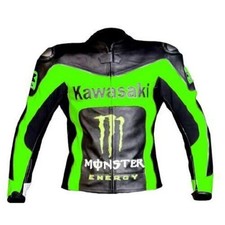 New Black Kawasaki Motorcycle Jacket Leather 1.2 mm Race Jackets Men
