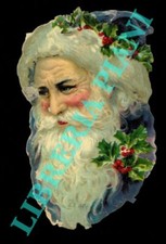 Babbo Natale, ( volto con lunga barba  bianca) corona di agrifoglio)