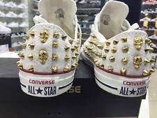 Converse All Star Bianche basse personalizzate con borchie oro a punta più tesch