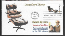 CHARLES & RAY EAMES POLTRONA LOUNGE & OTTOMAN 2008 SCONOSCIUTO CACHET FDC UNADDR