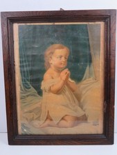 vecchio quadro stampa incorniciata antico BAMBINO CHE PREGA in ginocchio bimbo