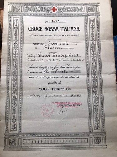 Diploma croce rossa socia