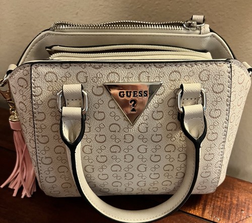Guess beige logo satchel - logo,