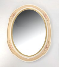 Specchiera da parete ovale in legno avorio anticato con decori made in Italy