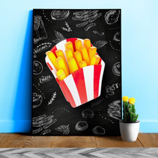 Poster patatine fritte - Poster cucina cibo 3D in plastica, lavagna foto arte