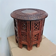 Tavolo in Legno Sheesham Pieghevole da Pranzo Letto Intagliato A Mano - India