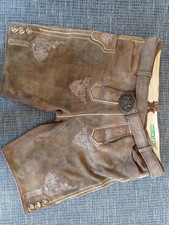 Pantaloni Tirolesi Uomo Lederhosen Nero Costume Oktoberfest Corto Bavarese Nuovo