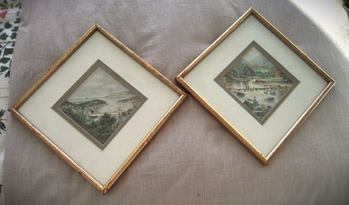 Framed glazed pair antique - framed,