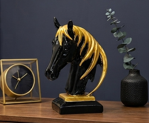 Statua testa cavallo nero - statua, di