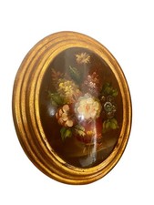 Quadro floreale con cornice ovale dorata – Stile classico decorativo – 25x20 cm