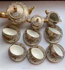 Servizio tè completo da 6 in porcellana Bavaria oro zecchino vintage Anni 40