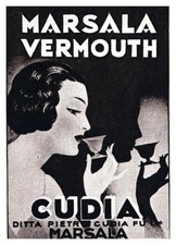PUBBLICITA' 1951 VERMOUTH VINO MARSALA DITTA PIETRO CUDIA PROFILO DONNA OMBRA