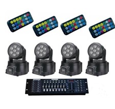 Kit 4 Proiettori Led Rgb testa mobile rotante con 7 Led WASH DMX + Mixer dmx 192