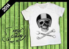 T-Shirt SKULL MOTO TRADITIONAL 2014 HAPPINESS - TATTOO SLUB - RIDER - CASCO